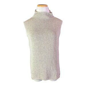 Eileen Fisher Size L Sleeveless Mockneck Sweater Grey Beige